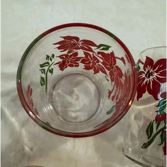 Vintage Pointsetta Christmas Juice Glass Set of Five Holiday Glasses Party EUC - Picture 11 of 12